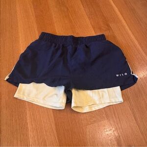 Wilo The Label Women’s Navy and Yellow Athletic Shorts Biker Size Medium Yoga